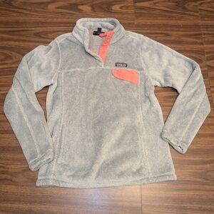 Patagonia Re-Tool Half Snap Gray Fleece Jacket with Coral Accents